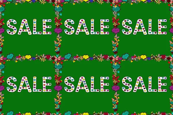 Raster. Satılık. Kusursuz desen. Medya, tebrik kartı, tişört, baskılar, afişler ve posterler için birinci sınıf el yapımı harf ve el yazısı. Yeşil, siyah ve beyaz çizimler.