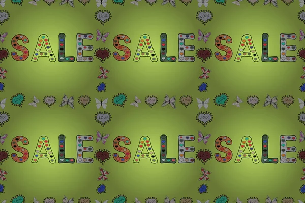 Mektup. Kusursuz desen. Raster illüstrasyonu. Renkli tasarım. Gri, yeşil ve siyah renkli resim. Harfli Afiş Kartı.