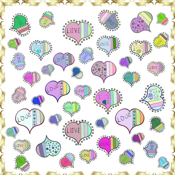 White Neutral Green Watercolor Heart Pattern Seamless Pattern Watercolor Hearts — стоковое фото