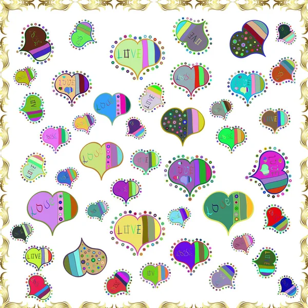 Seamless Love Pattern Vector Illustration Background Big Small Hearts Swirls — Stockvektor