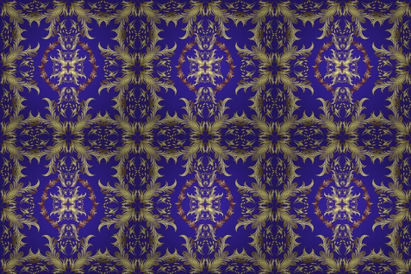 Vintage Yellow Neutral Blue Geometric Ornament Raster Illustration Seamless Pattern — Fotografia de Stock