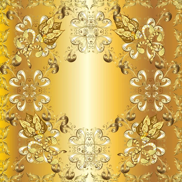Damast Nahtlose Muster Wiederholen Hintergrund Goldener Blumenschmuck Barockstil Goldenes Element — Stockfoto