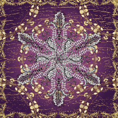 Kusursuz klasik altın desen. Beyaz, mor ve menekşe renklerinde altın desenli altın elementler. Geleneksel oryantasyon süsü.