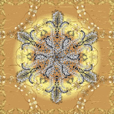 Geleneksel oryantasyon süsü. Klasik klasik klasik arka plan. Sarı, bej ve turuncu renklerde altın elementlerle kusursuz desen. Kusursuz klasik altın desen.