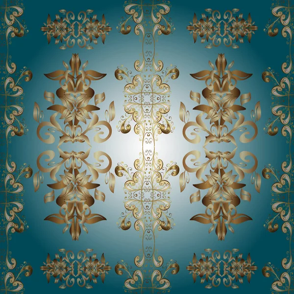 Traditional Vector Golden Pattern Classic Oriental Pattern Beige Neutral Blue — Archivo Imágenes Vectoriales