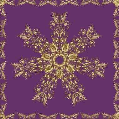 Klasik altın pürüzsüz desen. Çiçek süsü kumaş deseni, cam, çiçek desenli altın elementli nötr, mor ve kahverengi renkler..