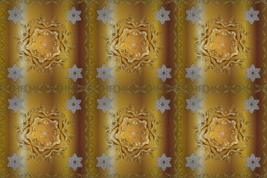 Altın desenli çiçek dekoru. Çizgi sanatı tasarım şablonu için kusursuz sınır. Bej, sarı ve kahverengi renklerde altın element. Davetiyeler için illüstrasyon, kartlar, web sayfası. Doğu tarzı ögesi