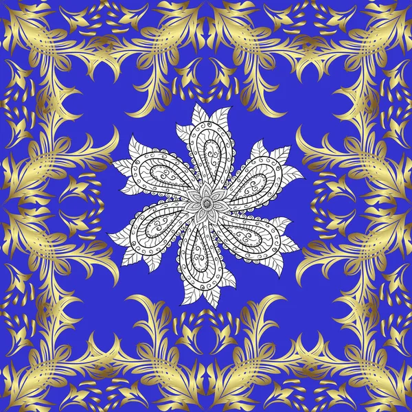 Style Oriental Arabesques Motif Doré Sur Des Couleurs Bleues Jaunes — Photo