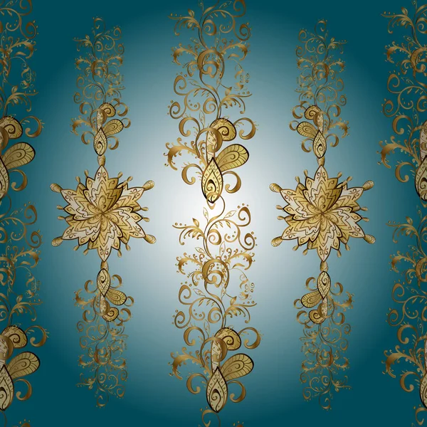 Damask Gold Abstract Flower Seamless Pattern Blue Brown Neutral Colors — Image vectorielle