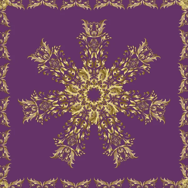 Vector Seamless Pattern Purple Brown Neutral Colors Golden Elements Damask — Stock Vector