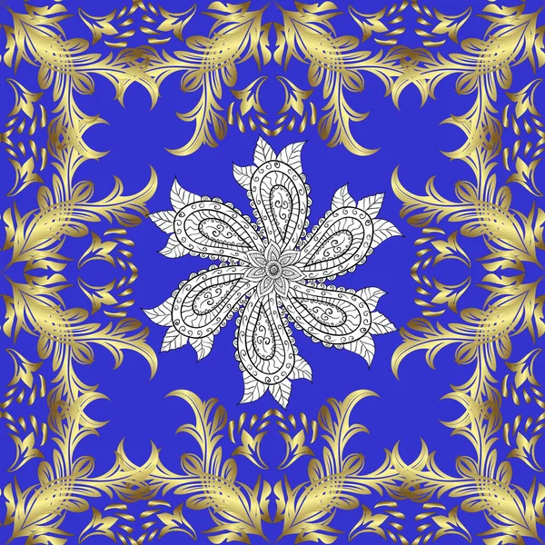 Éléments Dorés Sur Les Couleurs Jaune Bleu Neutre Ornement Oriental — Image vectorielle