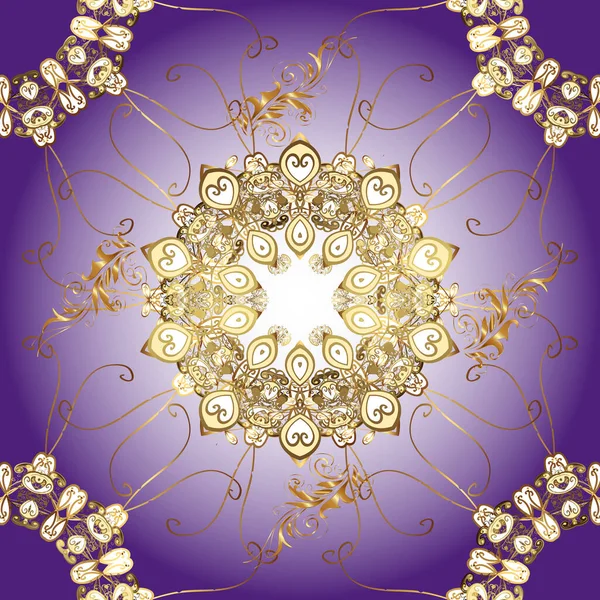 Seamless Vintage Pattern Violet Brown Neutral Colors Golden Elements Golden — Stock Vector