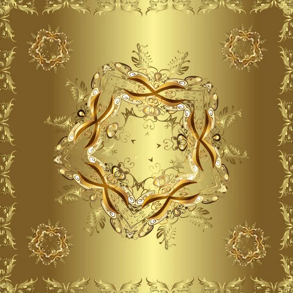 Gold Metal Floral Pattern Vector Golden Floral Ornament Brocade Textile — Vector de stock