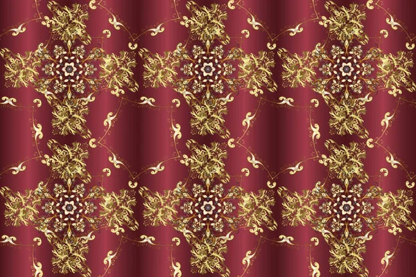 Golden Floral Seamless Pattern Golden Element Red Brown Yellow Colors — Foto Stock