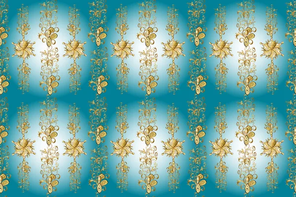 가시없는 전형적 황금색 패턴이야 파란색 중성을 황금색 무늬와 황금색을 전통적 — 스톡 사진