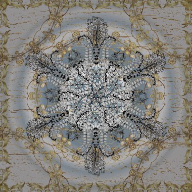 Tarafsız, gri ve beyaz yerine altın rengi klasik barok çiçekli desenler. Tarafsız, gri ve beyaz renklerde altın element. Süslü vektör dekorasyonu. Lüks, kraliyet ve Viktorya dönemi konsepti.