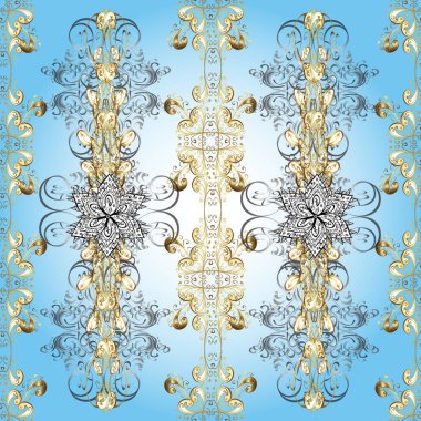 Klasik klasik klasik arka plan. Kusursuz klasik vektör nötr, beyaz ve mavi ve altın desenli. Geleneksel oryantasyon süsü.