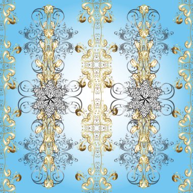 Altın desen. Altın elementli mavi, beyaz ve nötr renkler. Kusursuz altın desenli bukleler. Doğu tarzı arabesk.