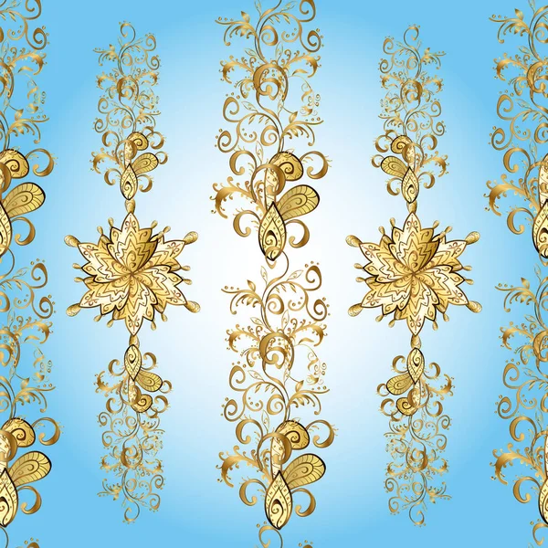 Geometrik arkaplan. Tarafsız, mavi ve kahverengi renklerde altın çiçekli altın desenler. Senin tasarımın için, duvar kağıdı. Altın rengi kusursuz illüstrasyon.