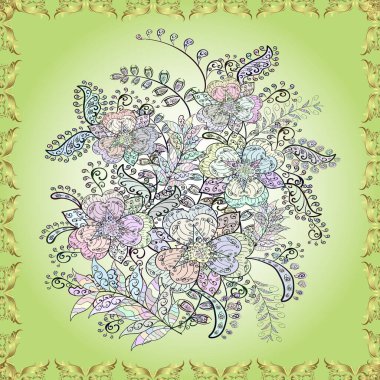 Çiçek grisi, nötr ve bej pürüzsüz desen. Yumuşak kumaş deseni. Çiçek izi. Klasik taslak çizimi.