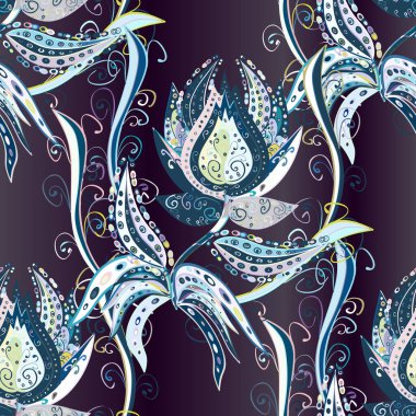 Bahar Tema Dikişsiz desen arka plan rengi. Vektör çizim. Sevimli çiçek öğeleri. Seamless modeli moda kumaş deseni. Düz çiçek öğeleri tasarım.