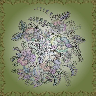 Süslü kumaş deseni. Düz Çiçek Elementleri Tasarımı. Vektör illüstrasyonunda kusursuz çiçek deseni. Renkli Bahar Teması Kusursuz Arkaplan.