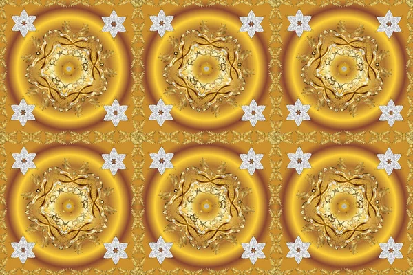 Kusursuz klasik altın desen. Geleneksel oryantasyon süsü. Kahverengi, sarı ve bej renklerde altın elementlerle kusursuz desen. Klasik vintage arkaplan.