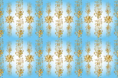 Geometrik arkaplan. Tarafsız, mavi ve kahverengi renklerde altın çiçekli altın desenler. Senin tasarımın için, duvar kağıdı. Altın rengi kusursuz illüstrasyon.