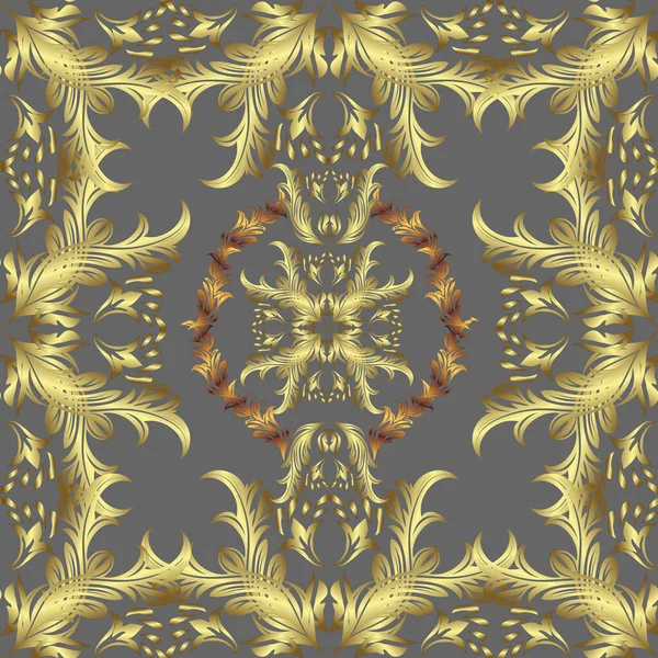 バロック様式のシームレスな東洋の装飾 伝統的な黄金のパターン オリエンタル装飾 黄金の要素と黄色 中性と灰色の色の黄金のパターン — ストック写真