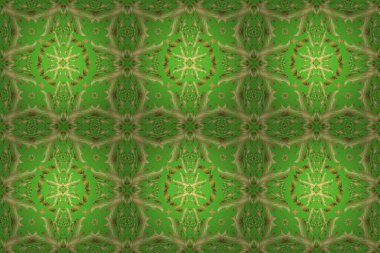 Şam, tasarım için kusursuz desen. Sarı, yeşil ve nötr renklerde altın elementlerle kusursuz desen.