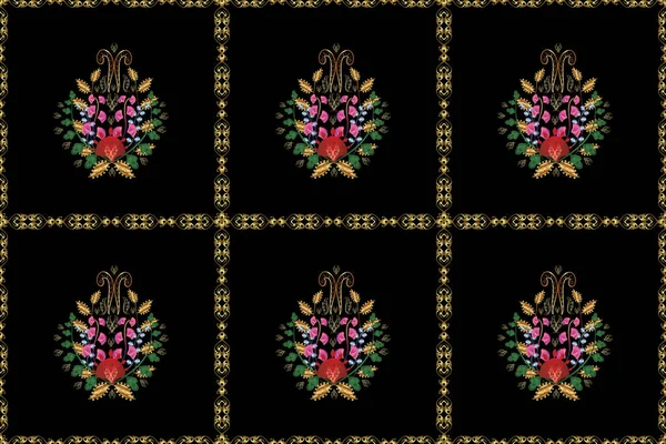 Seamless Pattern Brown Green Black Colors Golden Elements Traditional Orient — Stock Photo, Image