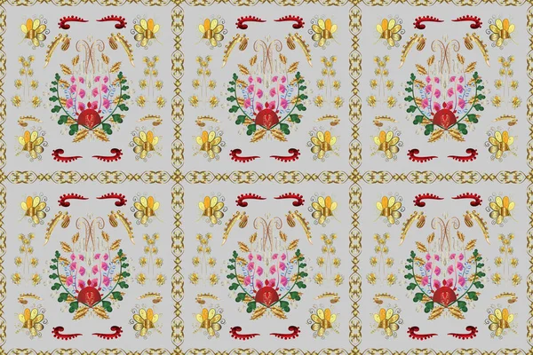 Класичний Золотий Безшовний Візерунок Квітковий Орнамент Коричневий Текстильний Візерунок Скло — стокове фото