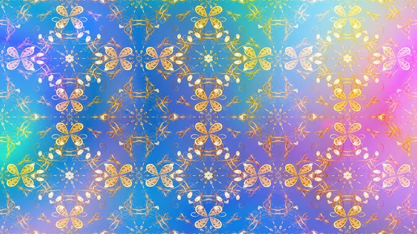 Christmas Golden Snowflake Sketch Pattern Golden Snowflakes Blue Pink Violet — Stock Photo, Image