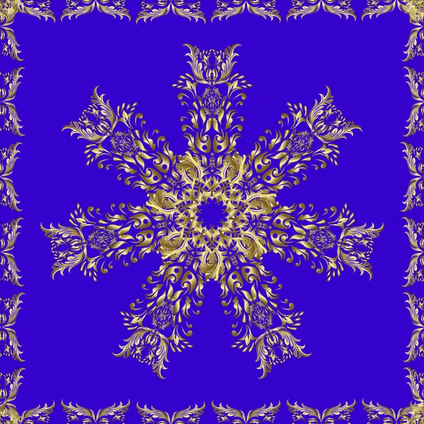 Традиційний Класичний Золотий Векторний Візерунок Нейтральних Синіх Коричневих Кольорах Золотими — стоковий вектор
