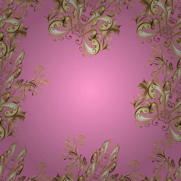 Damast Patroon Herhaalt Achtergrond Goud Beige Bruin Roze Bloemsieraad Barokke — Stockvector