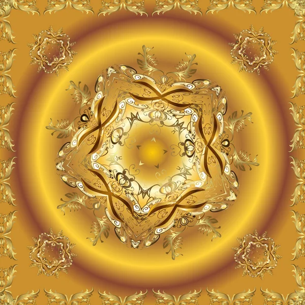 Gold Beige Yellow Brown Floral Ornament Baroque Style Golden Element — Stock Photo, Image