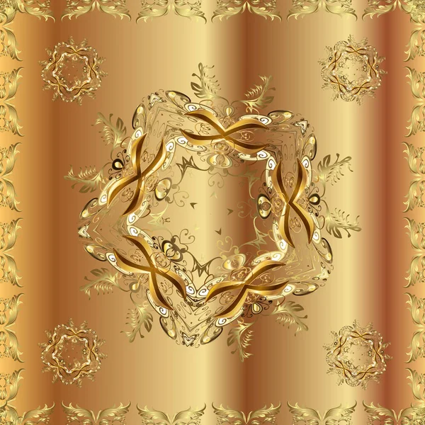 Gouden Patroon Geel Beige Bruine Kleuren Met Gouden Elementen Kerstmis — Stockfoto