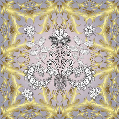 Tarafsız, sarı ve gri renklerde altın desenli altın elementler. Vektör geometrik arkaplan. Altın renkli illüstrasyon. Senin tasarımın için, duvar kağıdı..