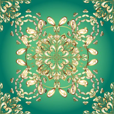 Vektör. Örnek altın elementler. Klasik çiçek dokusu. Kart, duvar kağıdı, ambalaj ve tekstil için klasik tasarım. Kraliyet retro arka planı. Altın şablon.