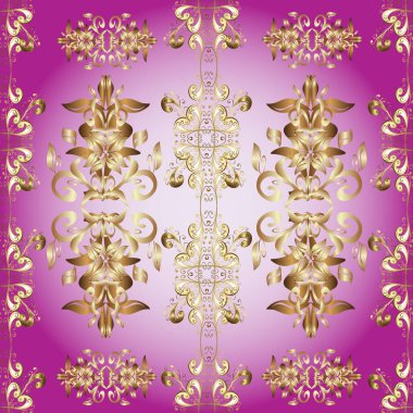 Seamless oriental classic golden pattern. Vector abstract background with golden repeating elements on a neutral, beige and purple colors.