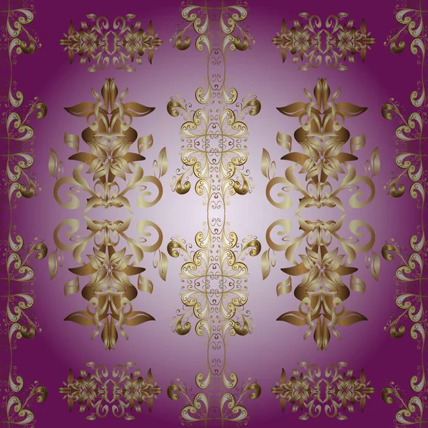 Golden Snowflakes Beige Neutral Purple Colors Symbol Holiday New Year — ストックベクタ