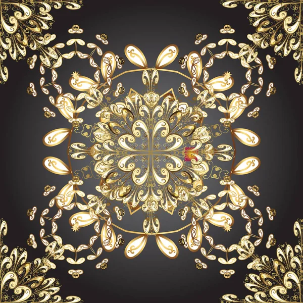 黄金のメンディシームレスなパターン グレー ベージュ ブラウンのパターン ヘナの入れ墨 黄金のステッカー メンディとヨガのデザイン カードやプリントと装飾的な花の要素 — ストック写真