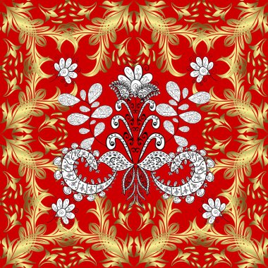 Paisleys elegant floral vector seamless pattern background wallpaper illustration with vintage stylish beautiful modern art gold and red, yellow and neutral paisley flowers leaves and ornaments.