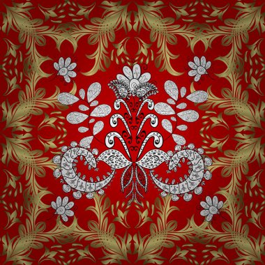 Golden pattern on yellow, red and neutral colors with golden elements. Vector oriental ornament. Seamless golden pattern.