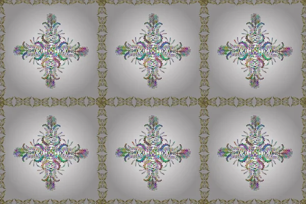 Flat Hand Drawn Vintage Collection Golden Pattern Green Neutral White — Stock Photo, Image