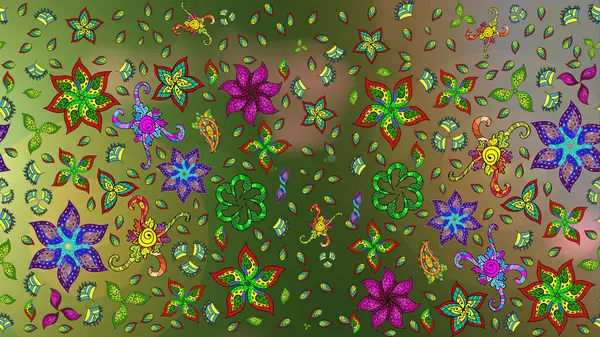 Pola Bunga Tak Bertepi Tropis Ilustrasi Raster Bunga Pada Warna — Stok Foto