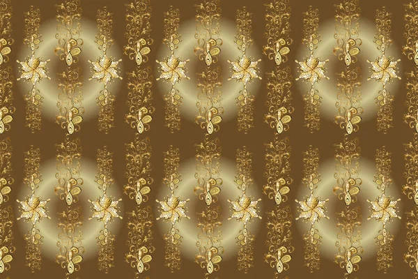 Klasik altın pürüzsüz desen. Geleneksel oryantasyon süsü. Klasik klasik klasik arka plan. Tarafsız, kahverengi ve bej renklerde altın elementlerle kusursuz desen.