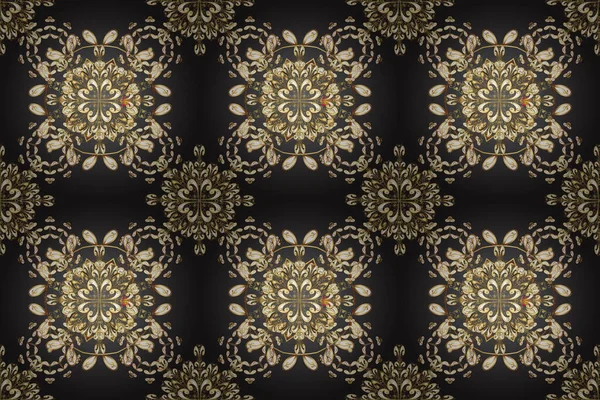 Płynny Wzór Szarym Beżowym Brązowym Kolorze Złotymi Elementami Tradycyjny Ornament — Zdjęcie stockowe