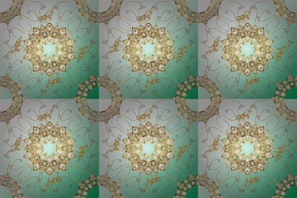 Raster Abstract Background Repeating Elements Golden Sketch Pattern Green Blue — Stock Photo, Image