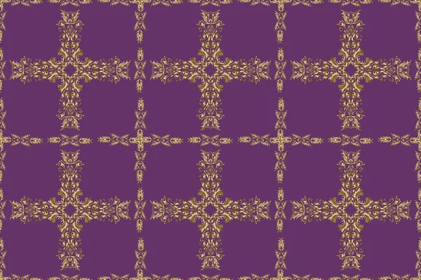 Seamless golden pattern. Golden pattern on brown, neutral and purple colors with golden elements. Oriental ornament.